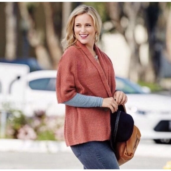 Cabi Oversized Double Breasted Knit Sweater Cardigan Jacket Dolman Pink Sz S - Picture 2 of 8